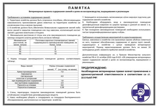 Памятка содержание свиней